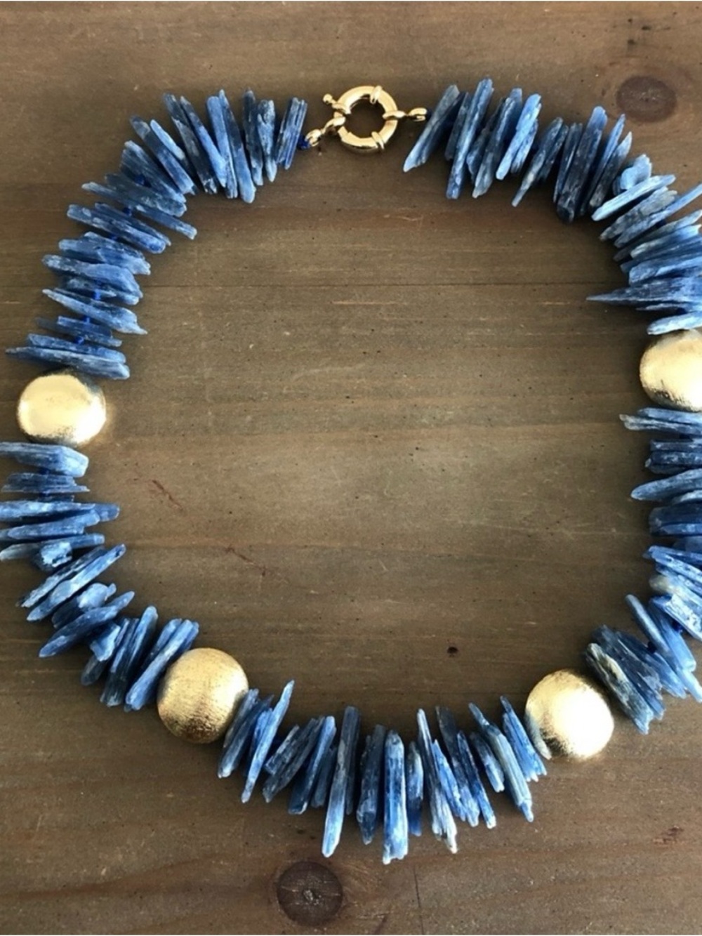 NWOT Handcrafted Blue Kyanite & Gold Bead Necklace